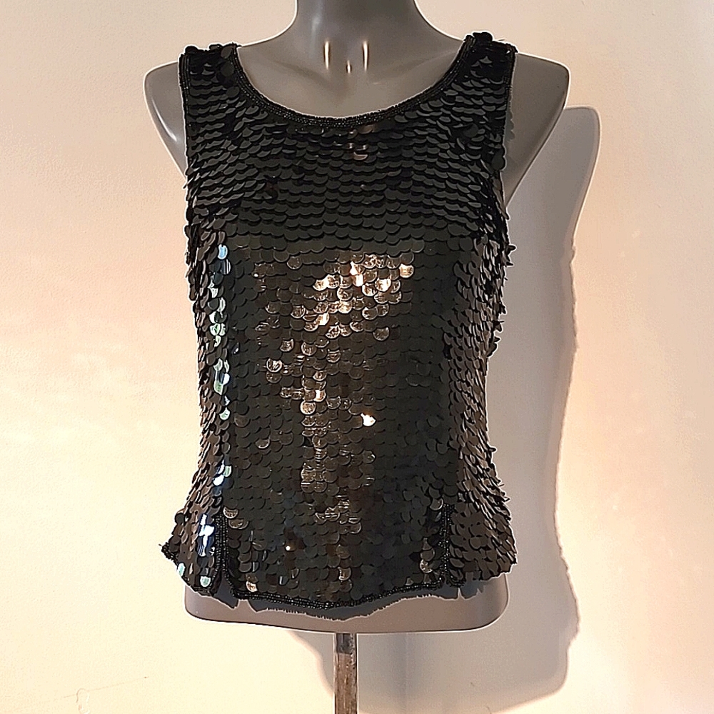 Chaudry Black Silk Sequined Sleeveless Blouse